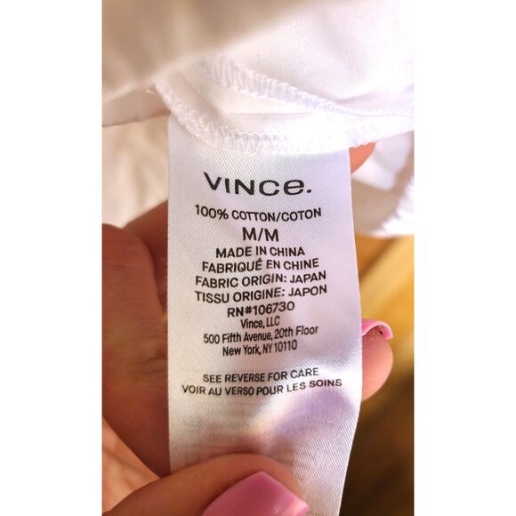 Vince 100% Cotton White Drawstring Waist Top MEDIUM V Neck Minimalist Lagenlook - Picture 5 of 5